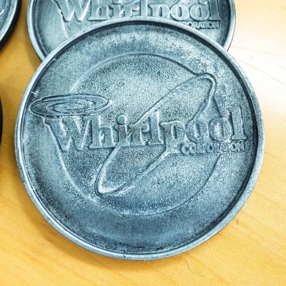 Vintage KitchenAid Whirlpool Corporation Coasters Pewter Metal Keeler Cork